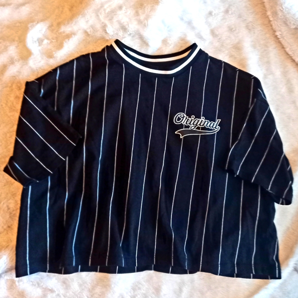 DIVIDED by H&M Crop Top shirt Black and White Striped Women XS